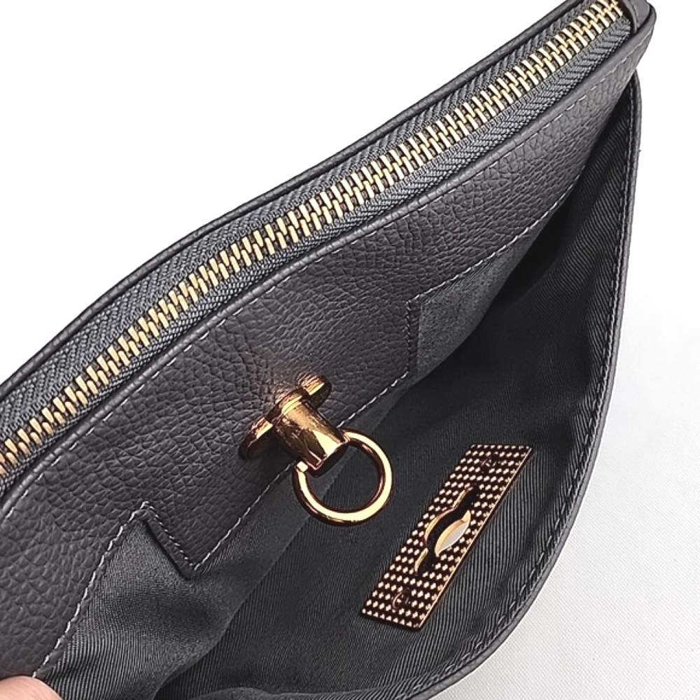Love & Lore Wristlet Clutch Dark Grey Gold Tone Hardware Top Zip Closure - Picture 11 of 16